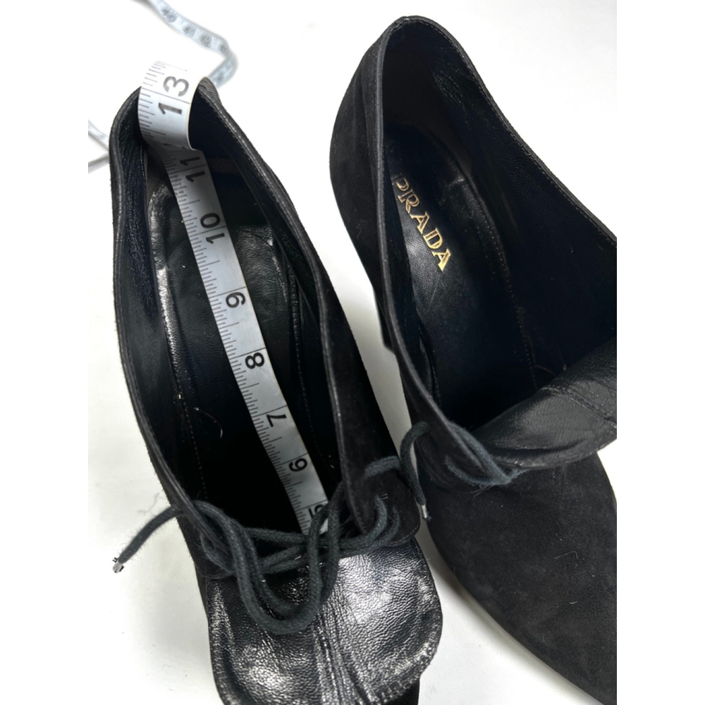Prada Womsns Boots Black Suede Pointed Toe Lace-Up Ankle Boots Botie US 40 - Picture 8 of 9